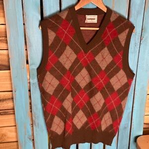 Campus Men's V-Neck Argyle Sweater - Brown and Red